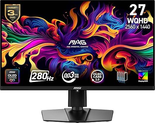msi MAG 271QP QD-OLED X28 27-inch Gaming Monitor - 2K WQHD 0.03ms 280Hz