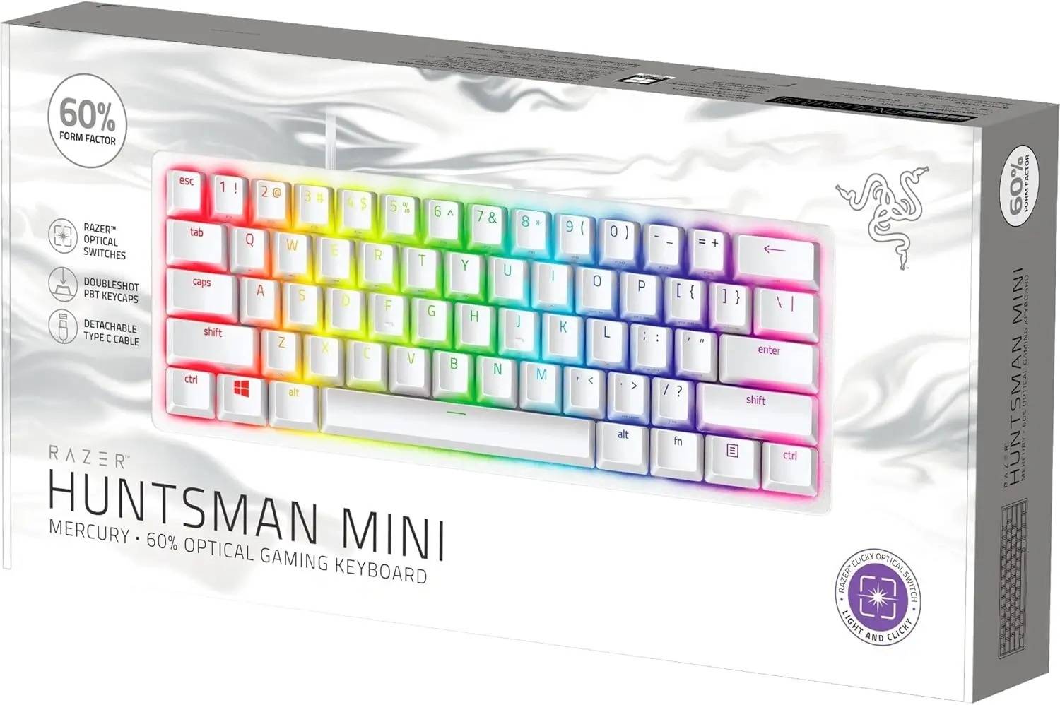 Razer Huntsman Mini Linear Optical RGB Gaming Keyboard Mercury (Doubleshot PBT Keycaps)