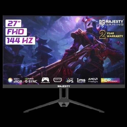 Majesty 27 Inch FHD Gaming Monitor 144Hz 1ms IPS HDR G-SYNC & FreeSync HDMI DP VESA