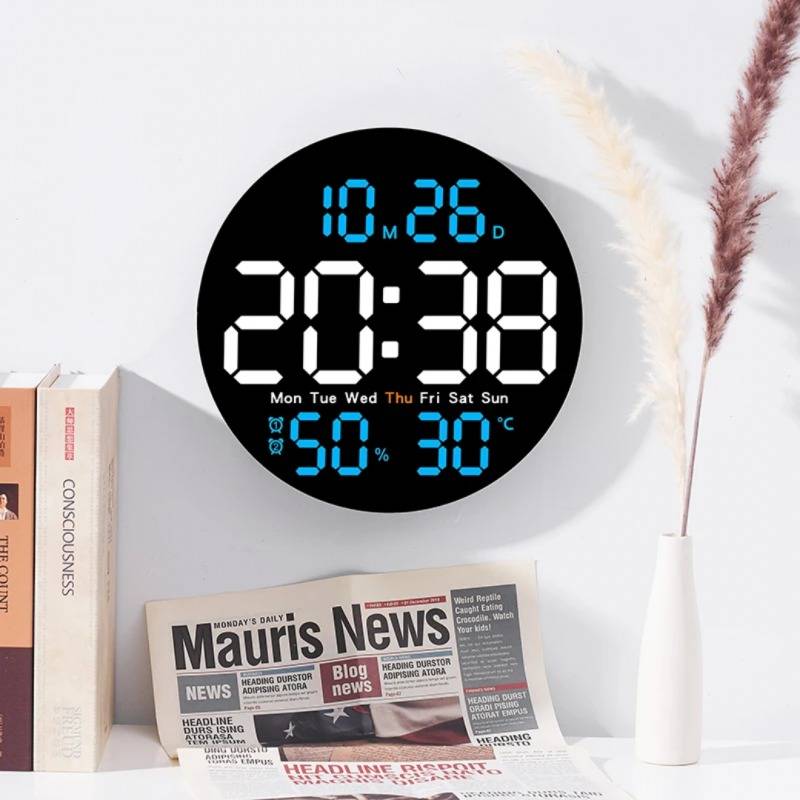 ساعة حائط دائرية رقمية مع منبهين وجهاز تحكم Wall Clock DS-55