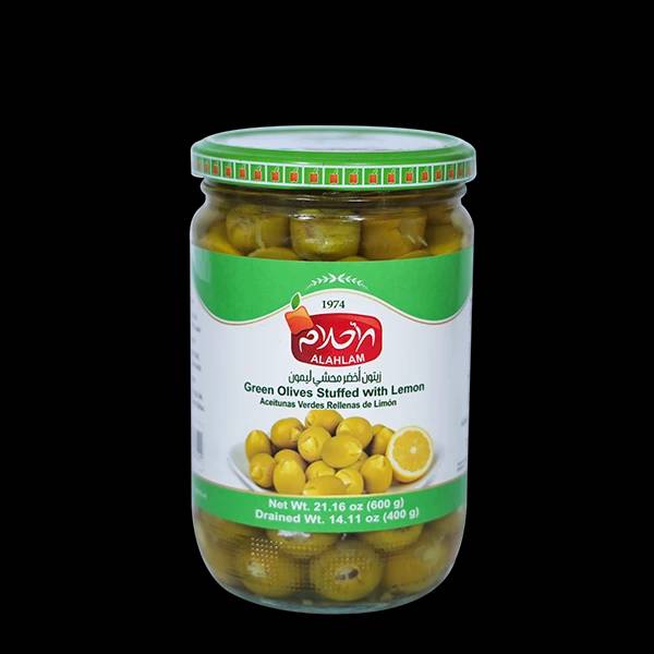 زيتون اخضر محشي ليمون400غ مطربان زجاج