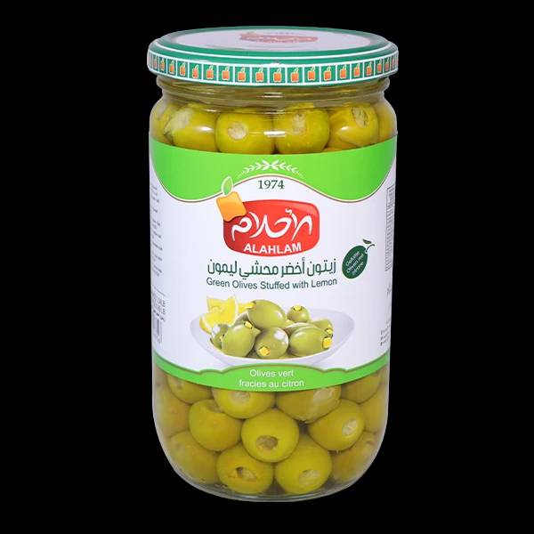 زيتون اخضر محشي ليمون450غ مطربان زجاج