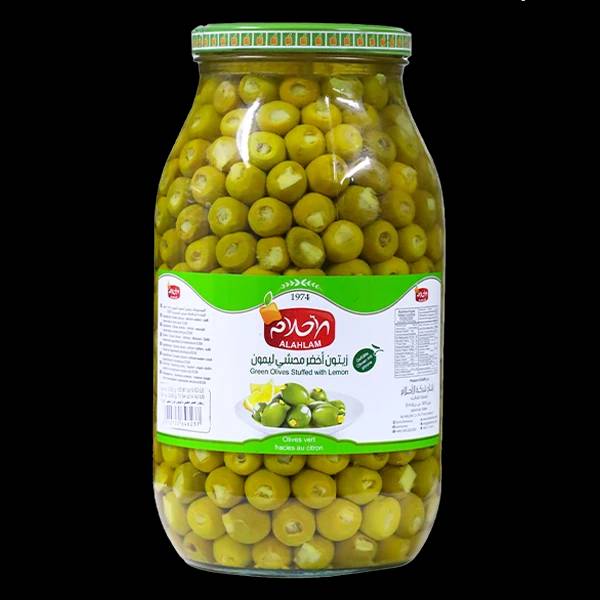 زيتون اخضر محشي ليمون2000غ مطربان زجاج
