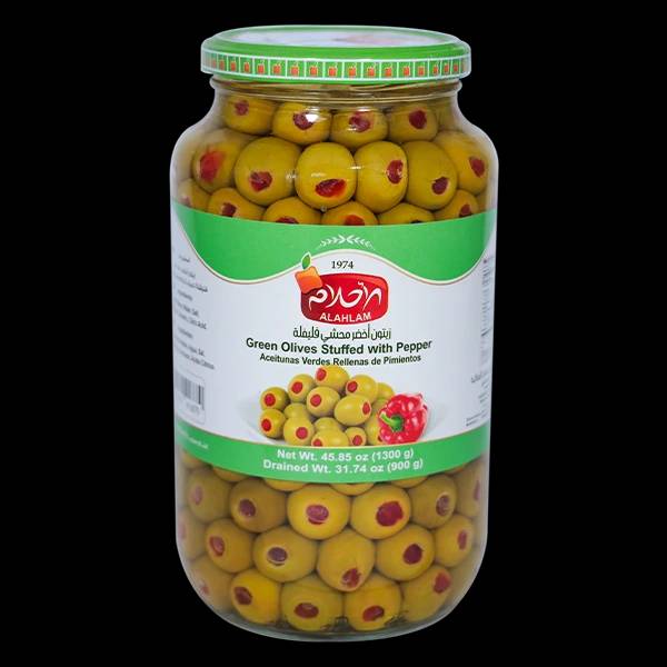 زيتون اخضر محشي فليفلة 900غ مطربان زجاج