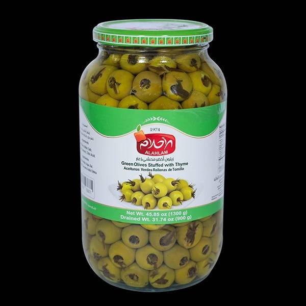 زيتون اخضر محشي زعتر 900غ مطربان زجاج
