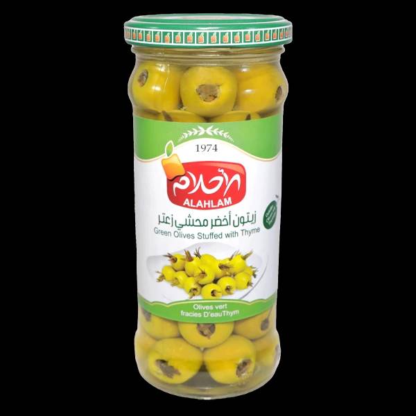 زيتون اخضر محشي زعتر 200غ مطربان زجاج