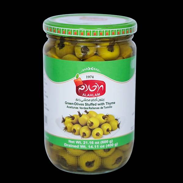 زيتون اخضر محشي زعتر 400غ مطربان زجاج