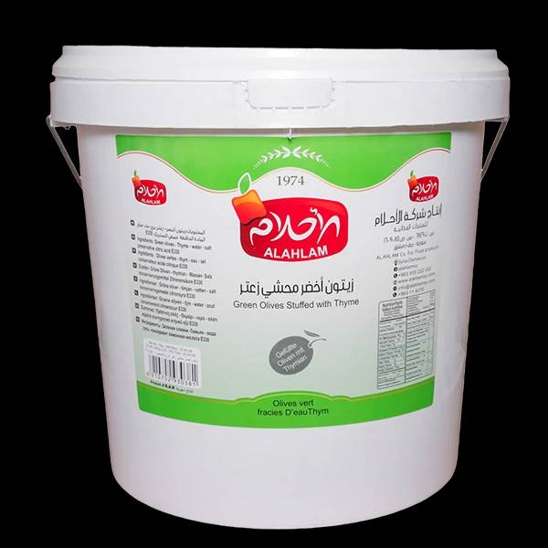 زيتون اخضر محشي زعتر 10000غ سطل بلاستيك