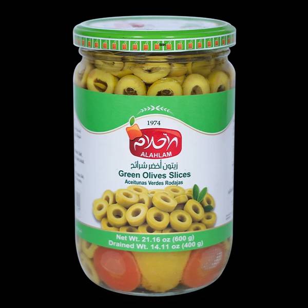 زيتون اخضر شرائح 400غ مطربان زجاج