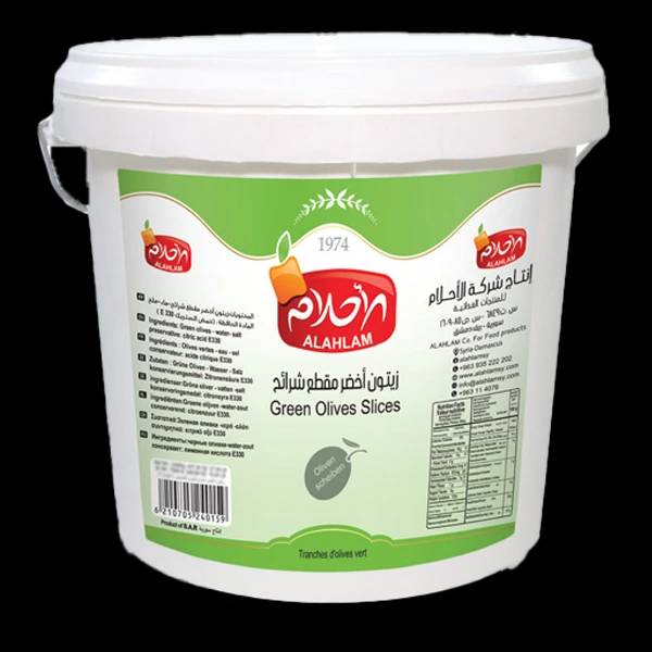 زيتون اخضر شرائح 10000غ سطل بلاستيك