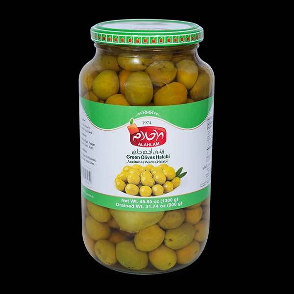 زيتون اخضر حلبي 900غ مطربان زجاج
