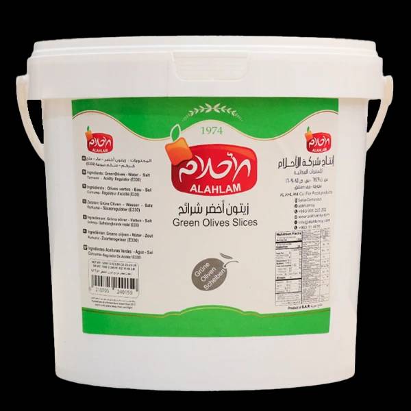 زيتون اخضر شرائح 7000غ سطل بلاستيكزيتون اخضر شرائح 7000غ سطل بلاستيك