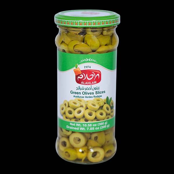 زيتون اخضر شرائح 200غ مطربان زجاج