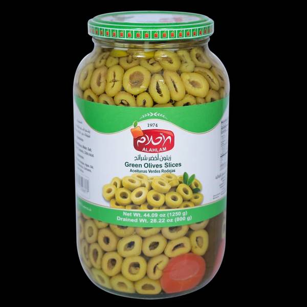 زيتون أخضر شرائح800غ مطربان زجاج