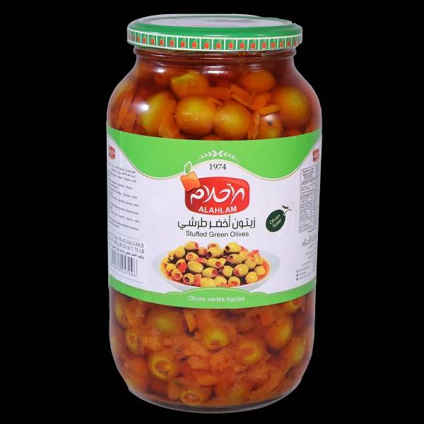 زيتون اخضر طرشي 1200غ مطربان زجاج