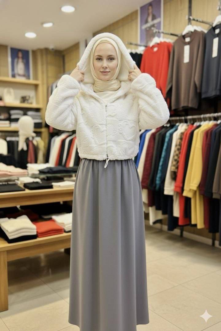 فستان مع جاكيت فرو شاموا