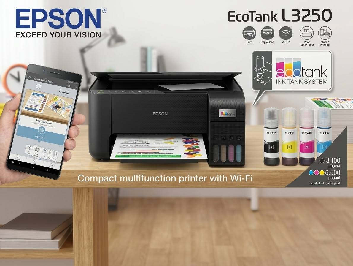 طابعة إبسون ملونة حبر خزان Epson EcoTank L3250 Wi-Fi 3in1