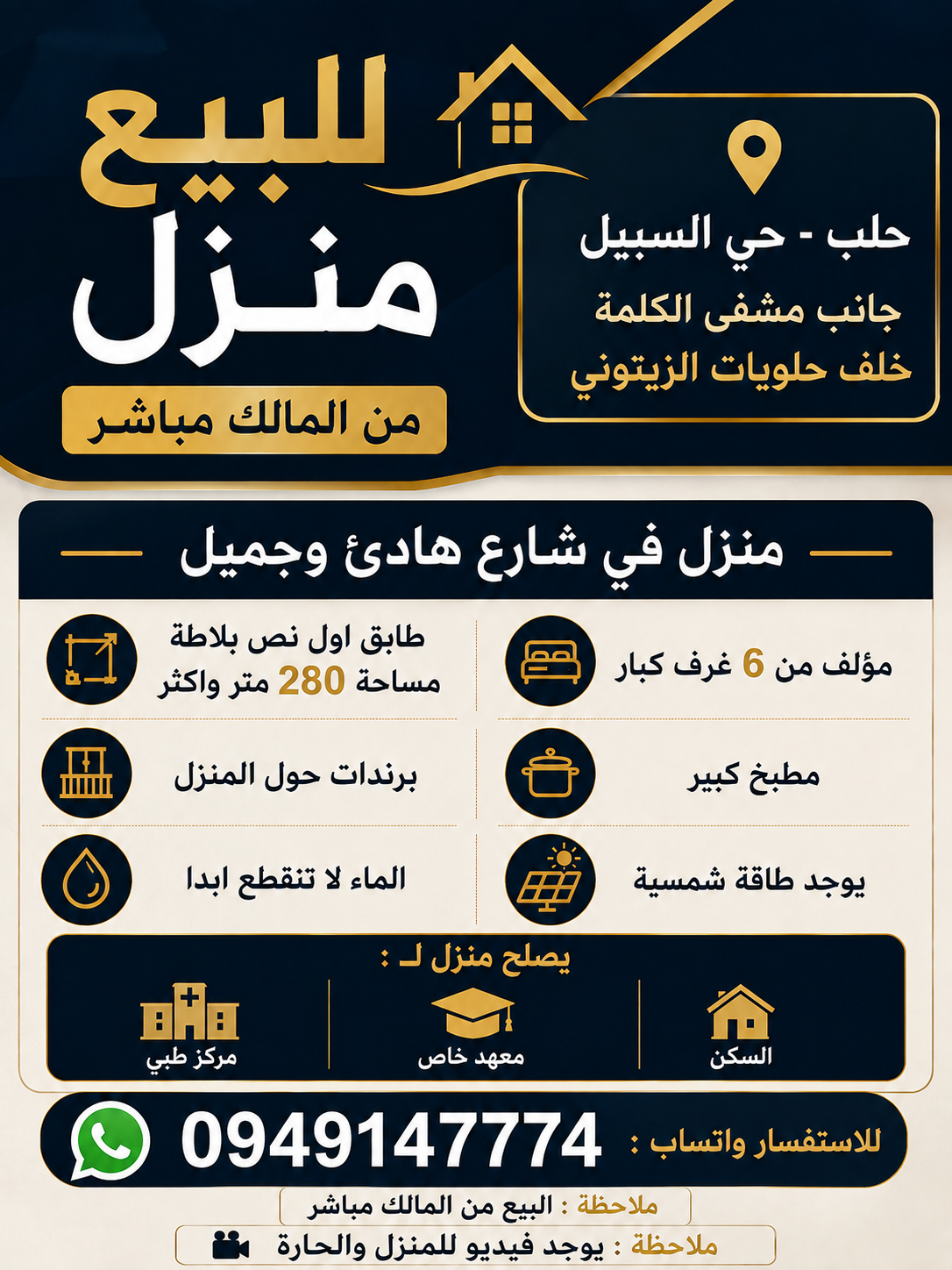 للبيع منزل في حلب حي السبيل